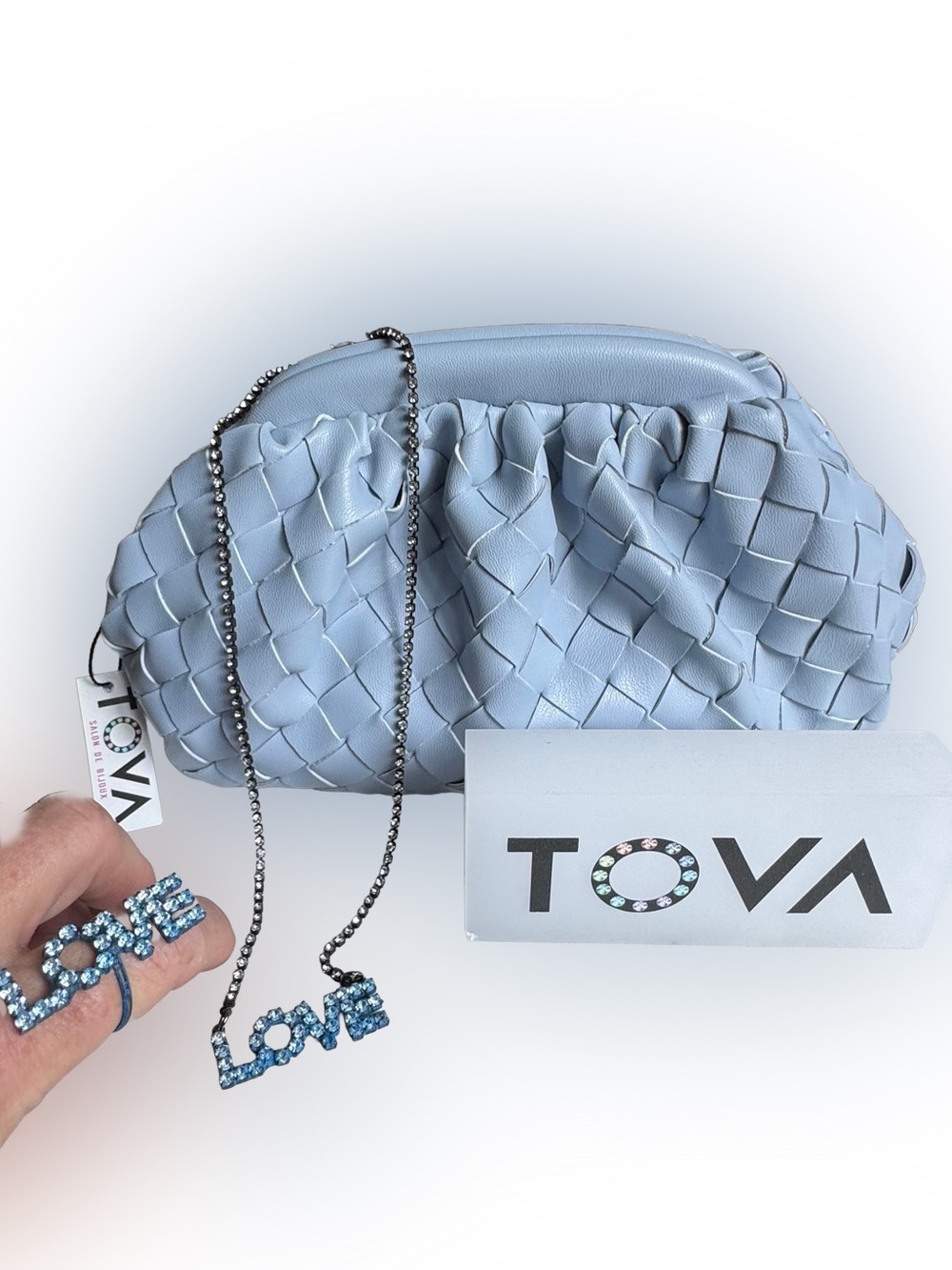 TOVA denim blue crystal necklace and ring set.